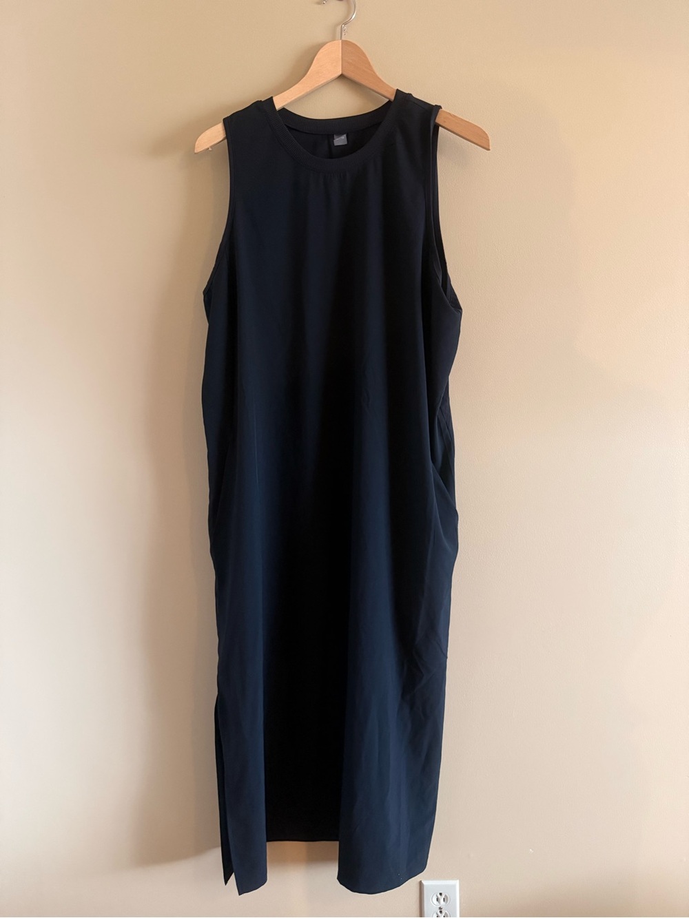 Classic Black Sleeveless Midi Dress with Side Slits